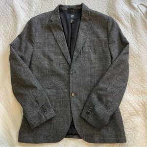 H&M Slim Fit 42R Men’s Gray And White Blazer Suit Jacket Charcoal 2 Button